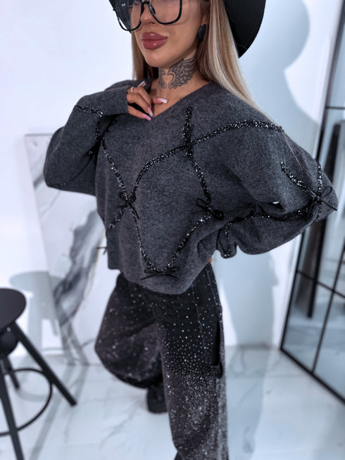 Knitted sweater "GLITTER BOW MO-4006" - DARK GRAY